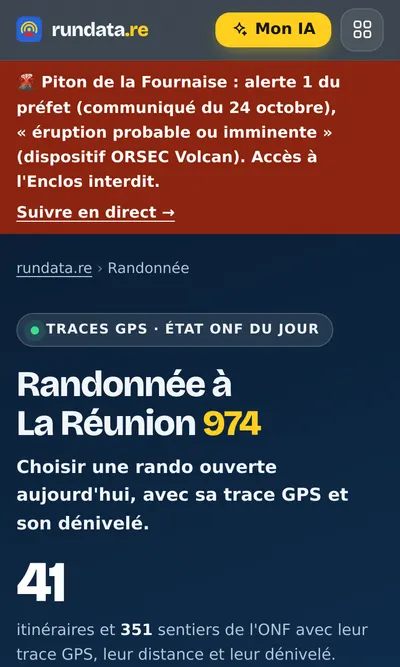 La page Randonnée sur un téléphone.